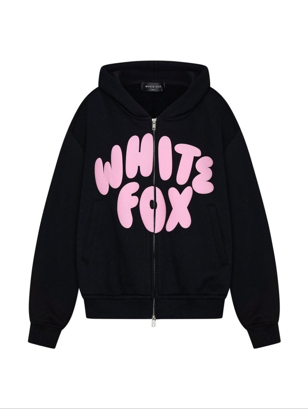 The White Fox - Club 14 Allie Boxy Zip Front Hoodie - Black/Pink S/M